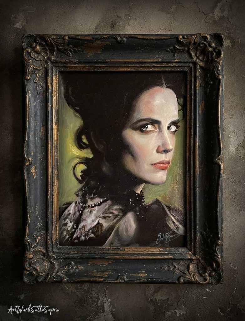 Quadro a pastelli a olio di Vanessa Ives di Penny Dreadful, ritratto gotico di Eva Green di Thalita Tonon Vanessa Ives. L'oscurità che prega.