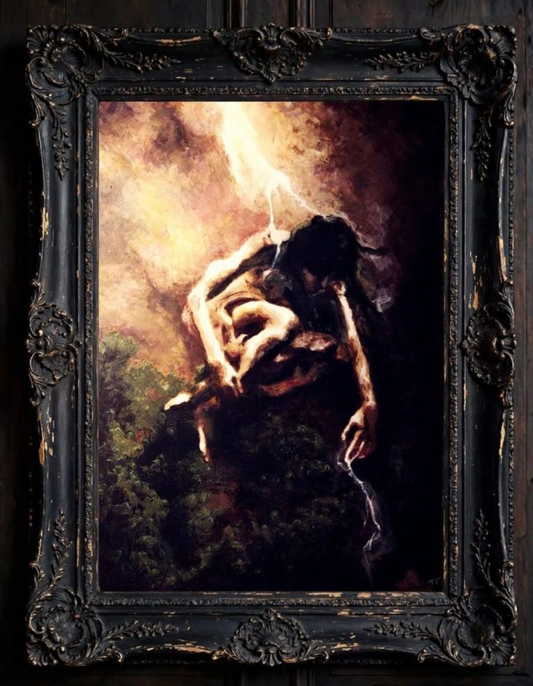 Coven of Witches Fine Art Print - Come to the Sabbah | Thalita Tonon Baccante sola in estasi rituale Come to the Sabbah, stampa fine art print figura femminile nuda fulmine, dipinto dark romantic Thalita Tonon