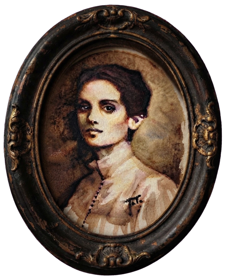 Mina Harker Winona Ryder - Dracula Coppola Stampa | Thalita Tonon Mina Harker come Winona Ryder in Dracula di Coppola. Ritratto vittoriano gotico, acquerello, cornice ovale. Stampa Fine Art Print Thalita To