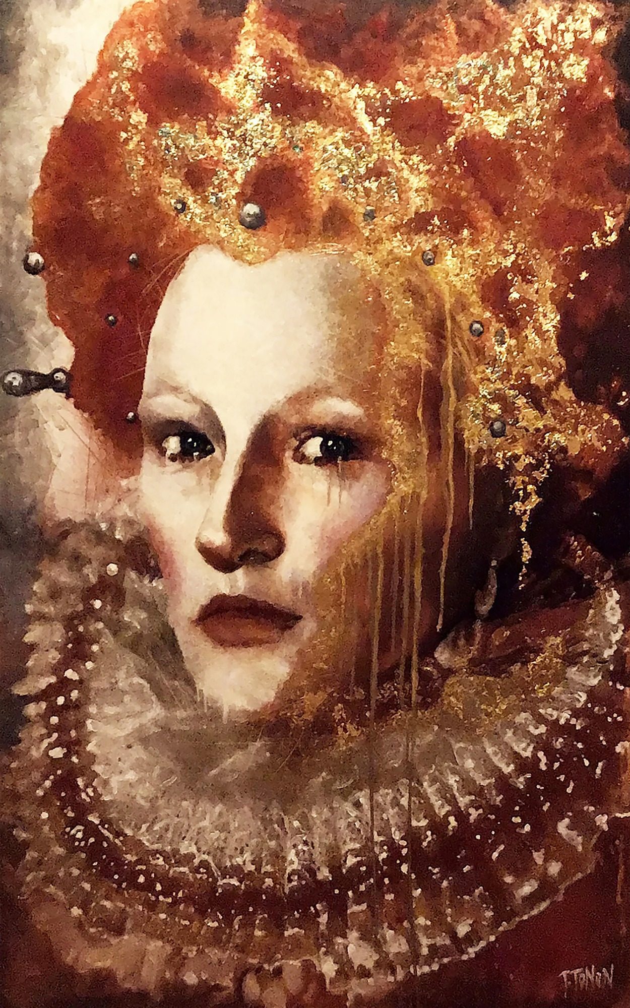 God may forgive you, but I never can - Elizabeth's Eyes - Ritratto di Elisabetta I Dipinto God may forgive you but I never can Elizabeth's Eyes Ritratto di Elisabetta I di Thalita Tonon, regina Tudor con capelli rossi, fogl